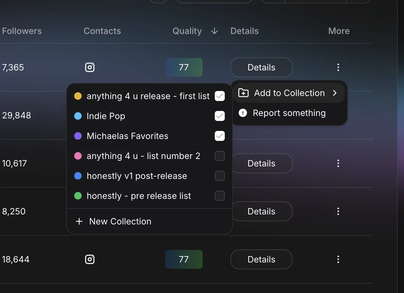 Collections in MusicMinutes Playlist Search